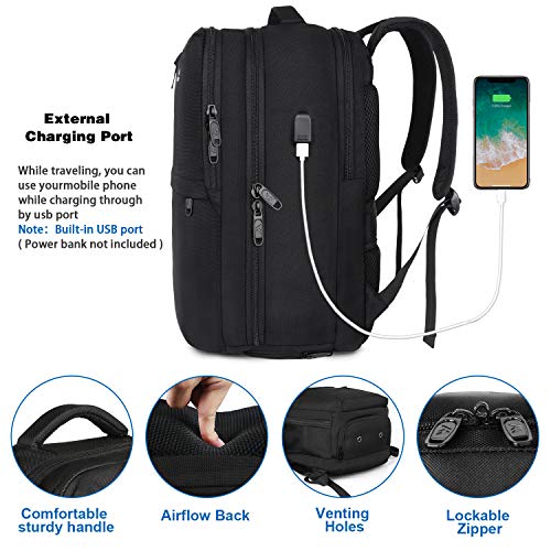 Travel Backpack, Flight Approved Carry on Hand Luggage, Matein Water Resistant Anti-Theft Business Large Daypack Weekender Bag for 15.6 Inch Laptop, Black