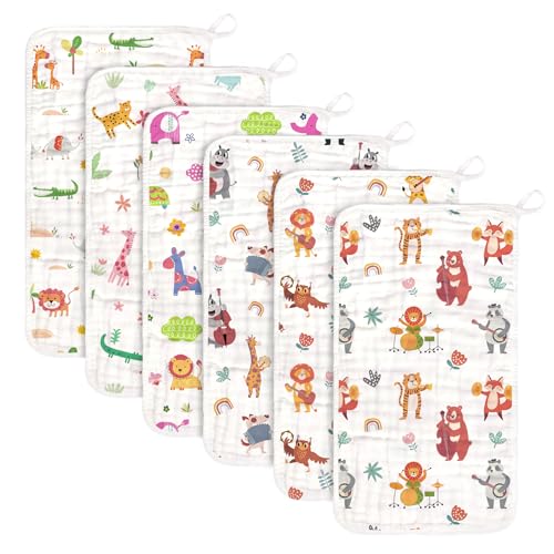 Image of decalsweet Baby Burp Cloths Muslin Washcloths 6 Pack Muslin Burp Cloths 100% Cotton Large 20''x12'' Soft 6 Layers Baby Burp Rags for Boys Girls Baby Essentials for Newborn Gift Machine Washable