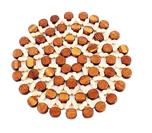 Gra8 Flower Design Wooden Coaster Place Mat Round Shape Hot Pot Holder Bamboo Heat Insulation Pad for Kitchen Countertop Dinning Table Accessories Serveware Rest Office, Home (Wooden, 21 cm)