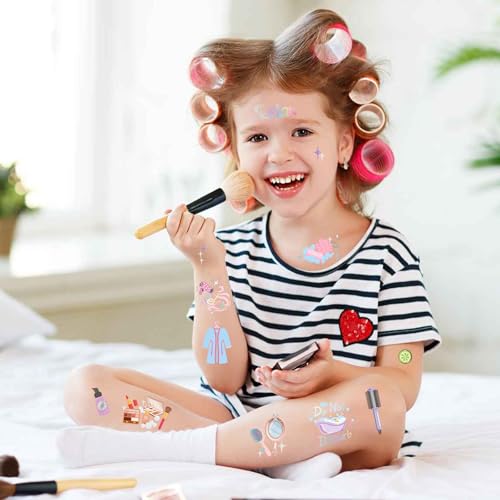 Konsait Spa Party Favors Spa Kinder Tattoos vorübergehend für Mädchen, 99 Pcs + gefälschte Tattoos Slumber Party Supplies für Mädchen Spa Day Party Supplies Geburtstag Make-up Pyjama Party Favors