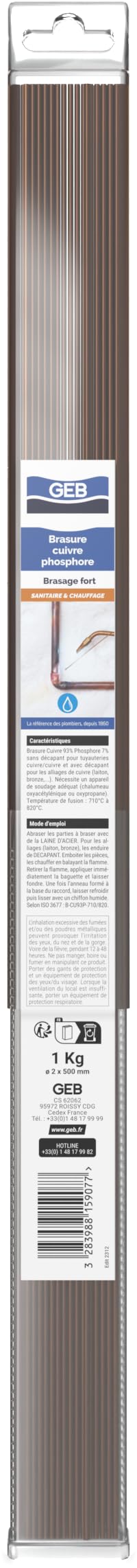 GEB Varillas de cobre/fósforo para soldadura fuerte. Se utiliza en tuberías de instalaciones sanitarias, calefacción… - 1 kg