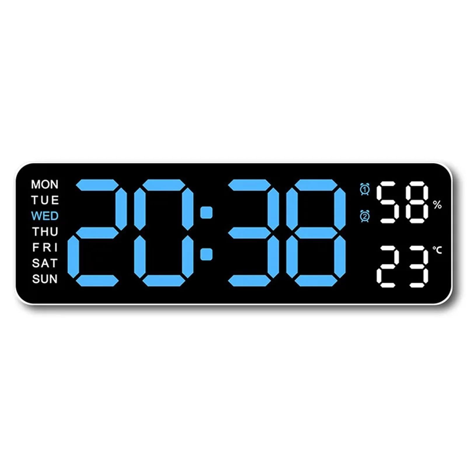 LADFRTYU Atomic Digital Wall Clock 9 Inch Large Digital Wall Clock USB Powered TEMP Humidity Week Auto Dimmer DST Table 12/24H Electronic LED Alarm(WBL)