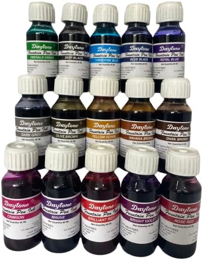 Daytone Fountain Pen Ink - Regular - Assorted Set of 15 Colour (60 ml ...