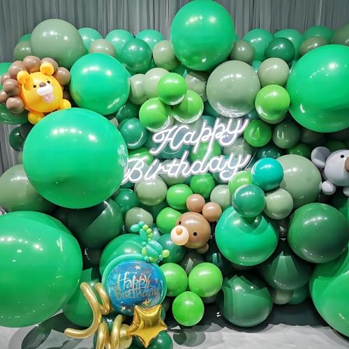 Image of 150pcs Green Balloons Different Sizes Pack, 18 12 10 5 Inch Party Balloon Garland Arch Kit for Birthday Dinosaur Baby Shower Jungle Forest Theme Party Decorations(With 2 Ribbons)