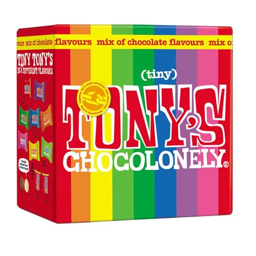 Tonys Chocolonely Tiny Tonys Gift Box - 180g Mini Chocolate Mix To Share 8 Different Flavours Individually Wrapped Vegetarian Belgian Fairtrade Chocolates