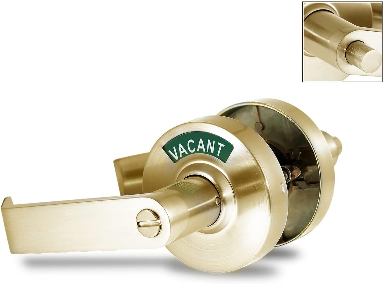 VIZILOK ADA Compliant, Single Egress Indicator Privacy Lock C5FD-L Durable ANSI Grade 2 comp Commercial LeftHanded Non Reversible in-Use or Vacant Push Button Lever - Satin Brass