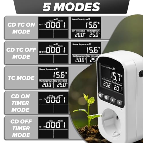 STEEIRO Temperaturregler Steckdose 230V mit Timer und Fühler, Digital Thermostat Steckdose Heizung Kühlung Temperaturschalter für Gewächshaus Terrarium Kühlschrank Aquarium