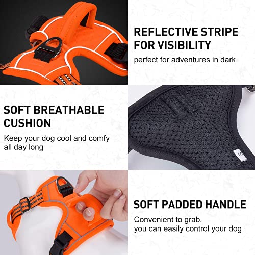 Hundegeschirr für Große Hunde, Anti Zug Geschirr No Pull Reflektierend Atmungsaktiv Geschirr Hunde Leichtes Brustgeschirr Große Mittlere Hunde Sicherheitsgeschirr Weich Orange XL