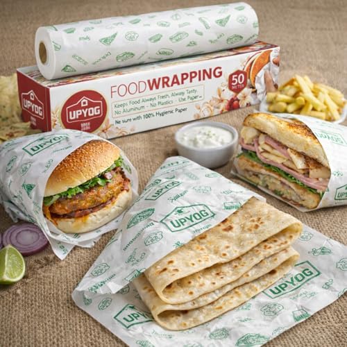 Image of UPYOG Food Wrapping Paper Roll 50 Meters | Butter Paper for Roti, Sandwich & Burger | Greaseproof, Microwave Safe | No Plastic, No Aluminium | Food Grade Paper (Pack of 2)