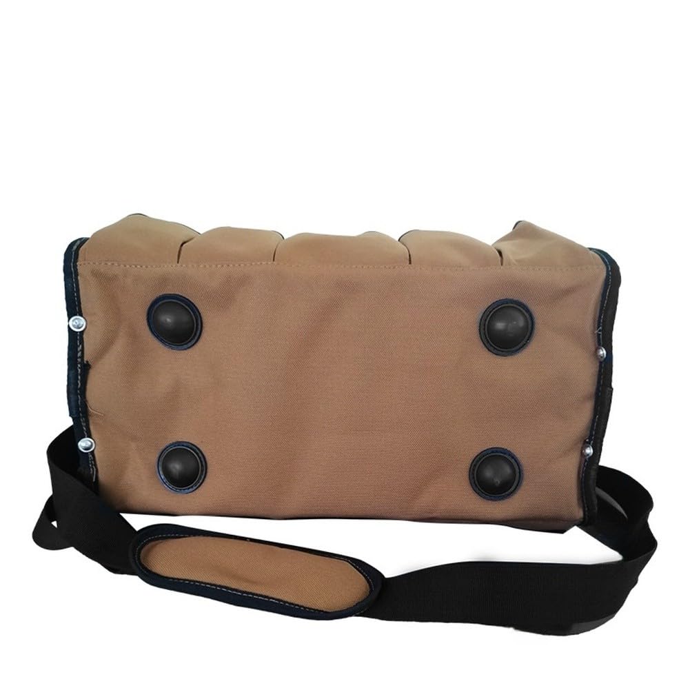 ZYWUOY Sac à outils robuste en tissu Oxford avec base rigide, 21 poches, poignées renforcées et bandoulière, rangement en polyester 900D pour électriciens, plombiers, mécaniciens, marron et noir
