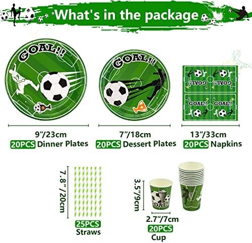 Football Party Supplies - Includes Football Flag, Plates, Napkins, Cups, Tablecloth and Paper Straws for Boys Sports Theme Birthday Decorations, Serves 20 Guests