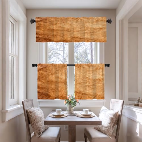 BaoNews Brown Gold Modern Copper Pattern Kitchen Valances for Windows,Abstract Scratch Marks Blackout Valances Curtains Multilayer Polyester Drapes for Kitchen Bedroom 2 Pack 52X16 Inches - image 6