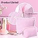 Huhumy 2 Pcs Makeup Bag Set Cute Cosmetic Pouch for Women Seersucker Travel Toiletry Bag Preppy Small Makeup Purse Pouch Aesthetic Skincare Brushes Storage Organizer for Valentine Women(Pink)