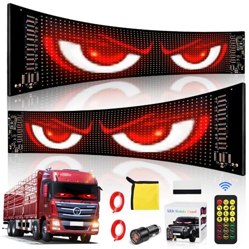 QDOJC Led Augen für Lkw 2er set 10 * 35cm Devil Eyes Augen für Auto Led Matrix Panel IP65 Wasserdicht Anzeige Programmierbar mit APP-Steuerung und Fernbedienung für Laufschrift Weihnachten Deko
