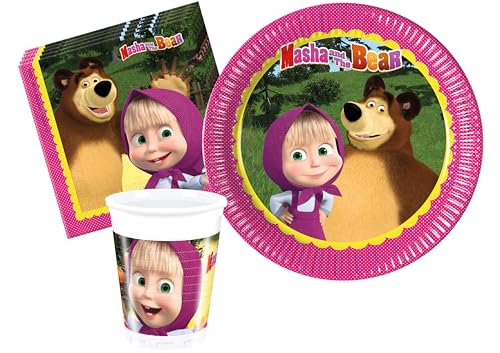 Ciao- Kit Vajilla De Fiesta Masha And The Bear Platos, Vasos, Servilletas , Multicolor, 24 Personas Az068 Ciao- Kit Vajilla De Fiesta Masha And The Bear Platos, Vasos, Servilletas , Multicolor, 24 Personas Az068