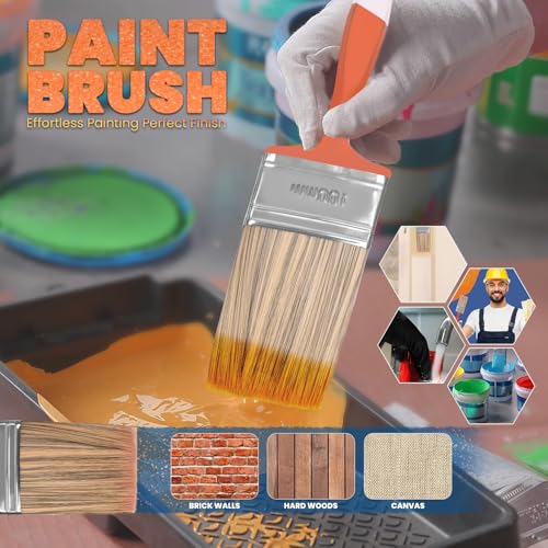 Image of The Decor Co. Singh is King 100mm Paint Brush with Soft Thick Synthetic Bristles and Wooden Handle Water-Based Home Wall Oil Enamel Canvas Painting Brushes for DIY & Professional (Pack of 1, Random)