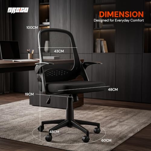 Image of DROGO Zenar Mesh Ergonomic Office Chair for Work & Study | Executive Computer Chair with Flip-up Armrest & Lumbar Support | Breathable Desk Chair with Swivel Rocking Backrest, 1 Yr Warranty (Black)
