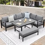 Atenza Gartenlounge-Set aus Aluminium, Ecklounge Gartenmöbel 6-8 Personen, Gartenmöbel-Set mit Ecksofas, Esstisch und Bank, Outdoor Lounge mit bequemen Kissen für Garten, Terrasse & Outdoor (Grau)
