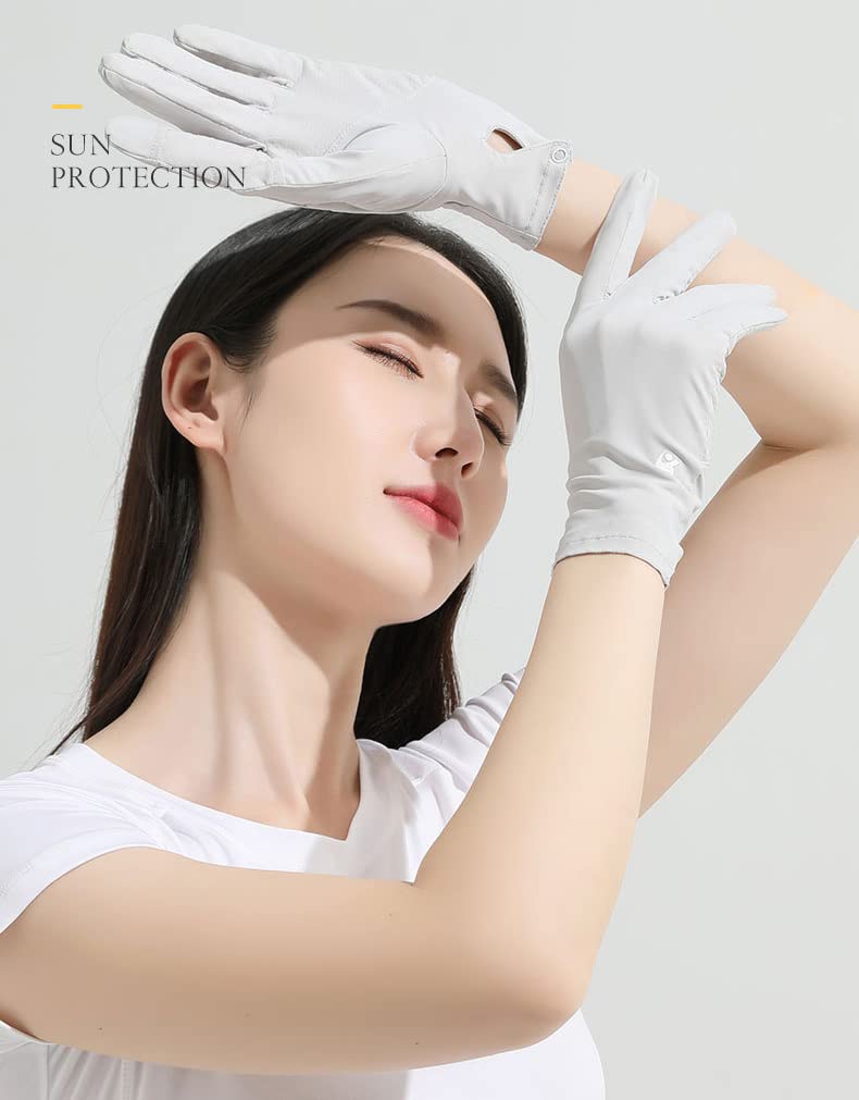 Gants De Conduite Anti-UV, Pleins Doigts Tactiles Pour Femme, Protection Solaire Beige