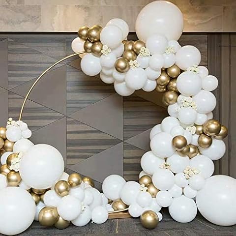 Gold and White Balloons Garland Arch Kit, 155 Pcs White Glod Balloon Arch Kit for Boy Girl Birthday Party Balloons Bridal Engagement Wedding Arch Birthday Anniversary Baby Shower Party Decorations Cover