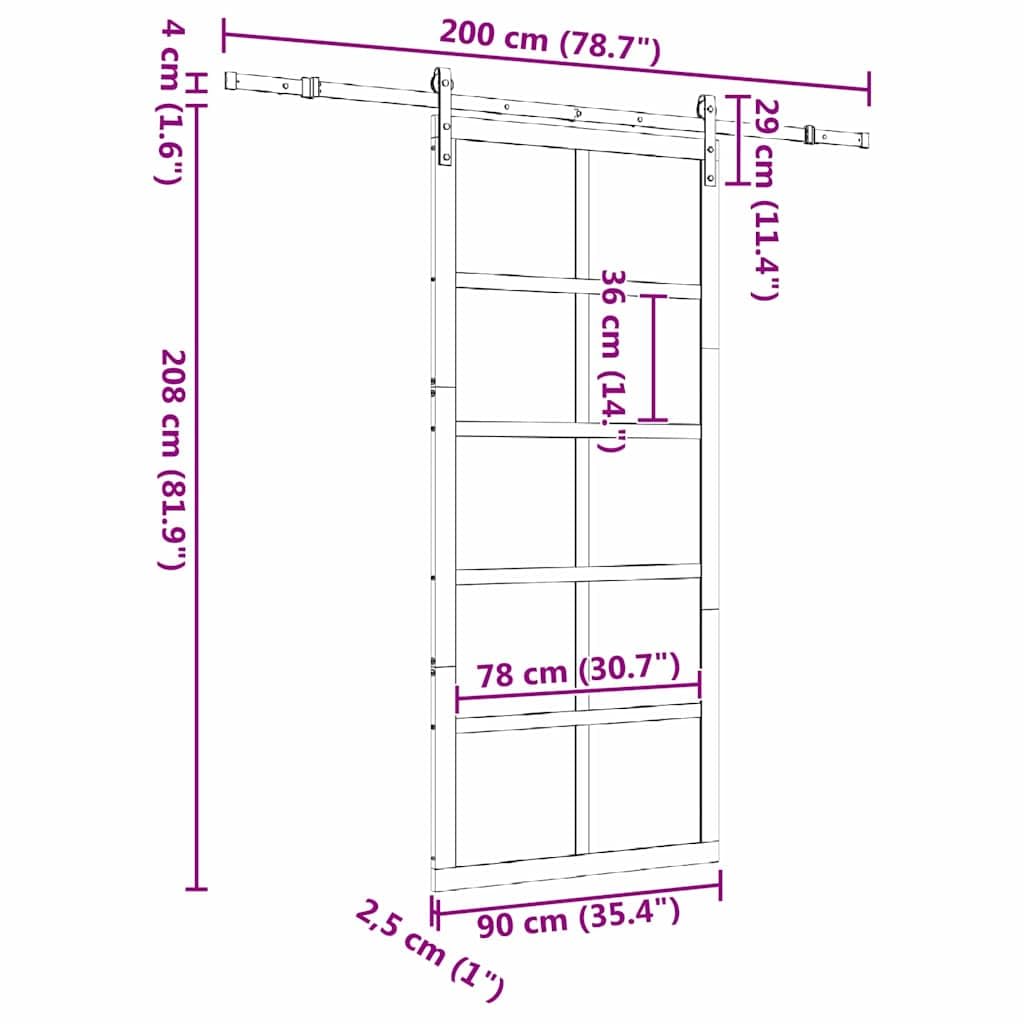 vidaXL Puerta de Granero 90 x 208 cm de Madera de Pino Maciza. Color marrón. Tiene un Mecanismo Deslizante y una Textura Suave. Ideal para Usar en Interiores. Su Estilo de Granja la Hace Muy acogedo