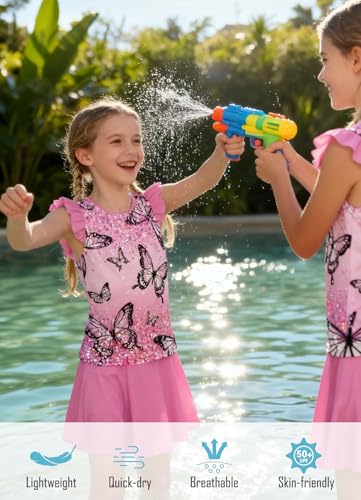 Image of Girls Swimsuit 2 Piece Ruffle Bathing Suit UPF 50+ Tankini Swimsuit Skirt with Lining Size 3-10