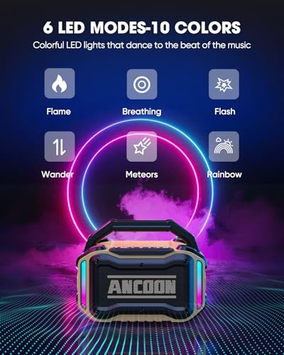 Image of ANCOON Speakers Bluetooth Wireless: 80W(Peak) Loud Speaker with Bass, 20H Playtime, IPX6 Waterproof, Large Jobsite Speakers for Work, Outdoor, Workshop, Garage, Portable Speaker with TWS (Desert)