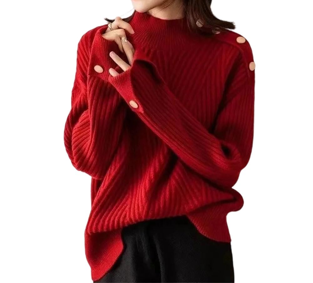 Womens Half High Collar Sweater Fall Winter Long Sleeve Pullover Casual Loose Fit Stripe Tops