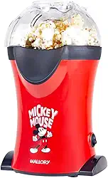 Pipoqueira Elétrica Mallory Mickey Mouse – Pipocas Sequinhas e Sem Óleo, Bocal Expedidor, Copo Medidor para Manteiga e Pés Antiderrapantes - 127V