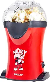 Pipoqueira Elétrica Mallory Mickey Mouse – Pipocas Sequinhas e Sem Óleo, Bocal Expedidor, Copo Medidor para Manteiga e Pés Antiderrapantes - 127V
