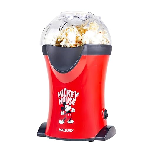 Pipoqueira Elétrica Mallory Mickey Mouse – Pipocas Sequinhas e Sem Óleo, Bocal Expedidor, Copo Medidor para Manteiga e Pés Antiderrapantes - 127V