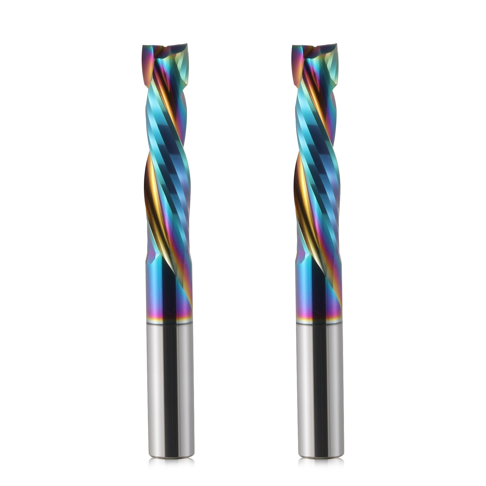 Trvoxviq 2 Pack Spiral Router Bits 2 Flutes CNC End Mill, 8mm Shank Up Down Cut Compression Bit with DLC Coating