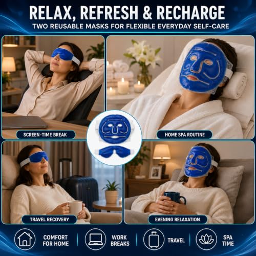 ZODZE Reusable Hot & Cold Gel Face Mask Set with Eye Mask, Cooling - Image 5