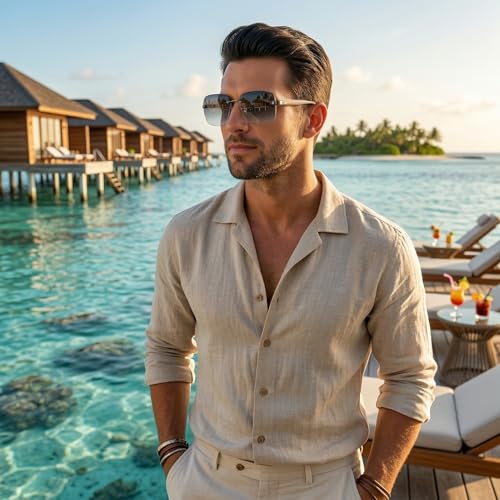 Image of Minimalist Semi-rimless Rectangular Sunglasses for Men Women - Exquisite Packaging