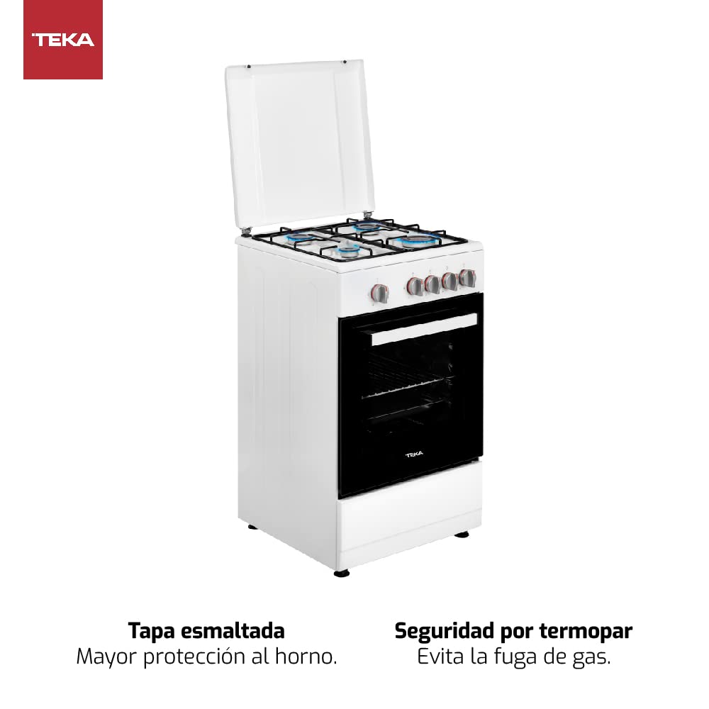 TEKA Cocina de Gas Butano 50 cm, 4 Quemadores, Horno con Grill, Mandos Metalizados, Seguridad Termopar, FS 502 4GG