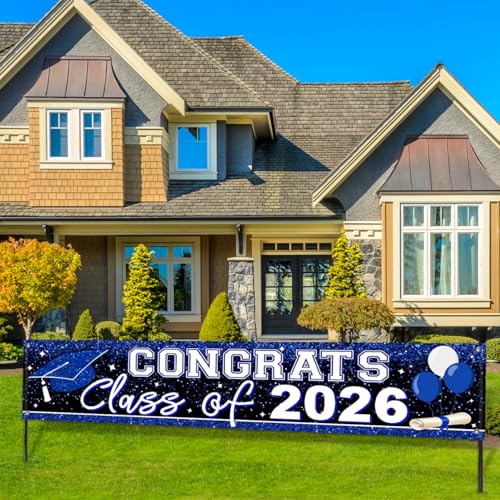 Image of 2026 Graduation Yard Sign Large Congrats Grad Banner Blue Class of 2026 Banner for Graduation Party Decorations 2026 (Blue)