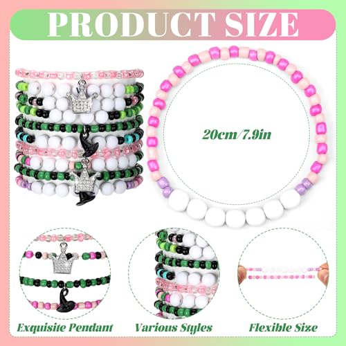 24 Pcs Witch Princess Crown Friendship Matching Bracelets Green Pink Bead Merchandise Jewelry Gift BFF Couples Bracelets Accessories for Movie Fans Party Birthday Halloween Party Decoration2