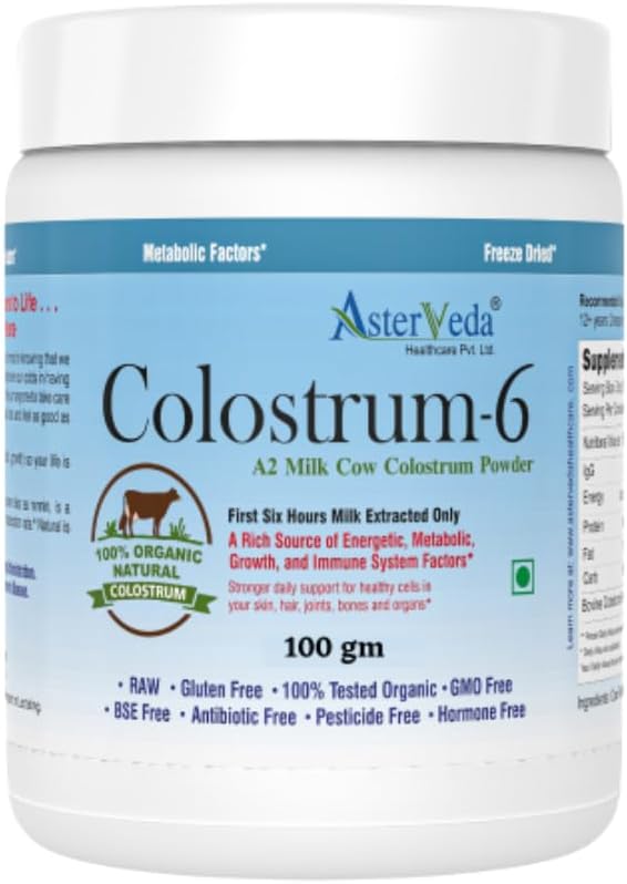 Bovine Colostrum Powder Rich in IgG Protein - Immunity Booster,Gut,Skin,Muscle Support For All - A2 Cow Milk Supplement - 100 grams
