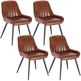 Lestarain Dining Chairs Set of 4 Vintage Kitchen Counter Chairs Lounge Leisure Living Room Corner Chairs With Metal Legs PU Leather Seat and Backrests,Grey