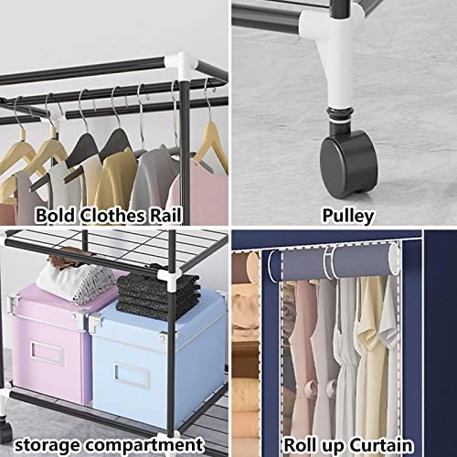 Armoire penderie portable en toile marron avec étagères