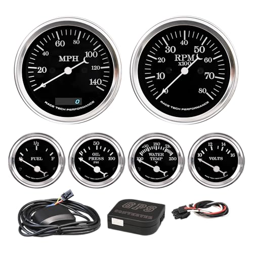 RACETECH Classic 6 Gauge Set GPS Speedometer 140MPH, 0-90 Ohm - Black