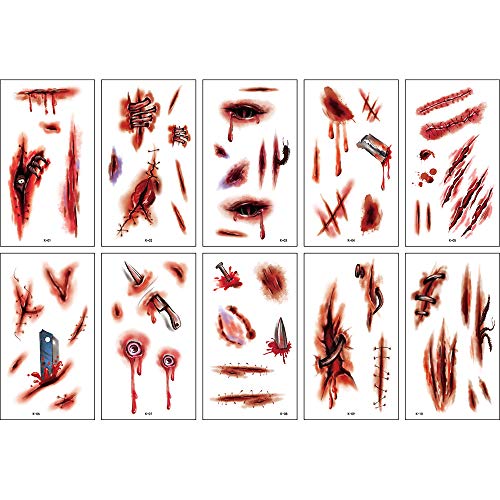 10 tatuaggi temporanei per Halloween, ideali per travestimenti e feste, impermeabili