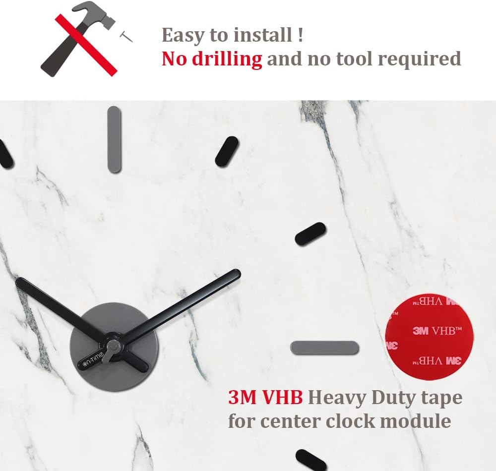 Presentime & Co Large Frameless DIY Wall Clock for Modern Home/Office Decoration, Silent no Ticking, Gray & Black. Wall Décor for Living Room, Dining Room, Kitchen, Bedroom, Class Room, Office Space.