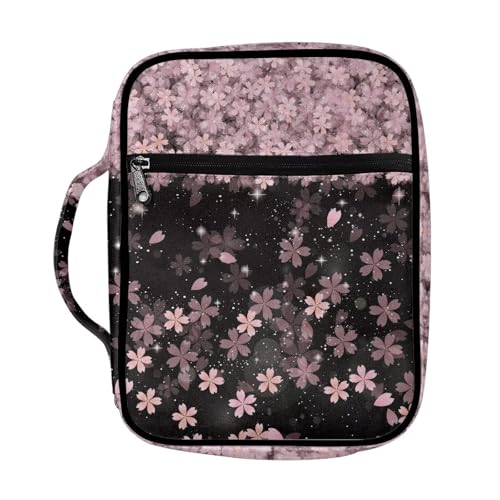 Coldinair Cherry Blossom Bible Cover Case for Women Girls,Cute Bible Tote Bag Bible Journaling Supplies Bible Study Accessories with Handle and Zippeded Pocket