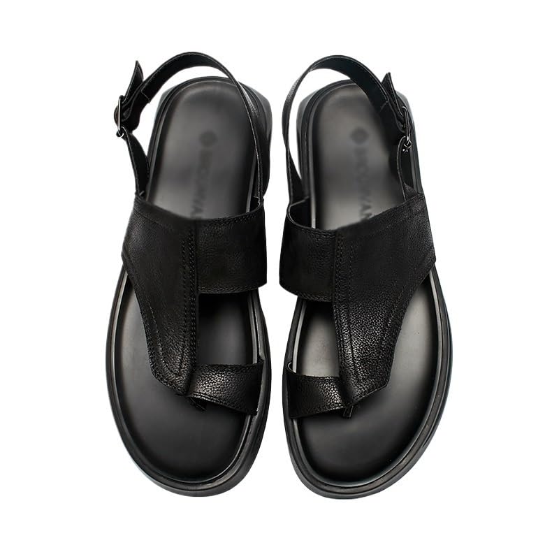 Sandals Outdoor Men's Leather Sandals Soft Sole Non-Slip Beach Shoes Trendy Sandals(38 Code)2