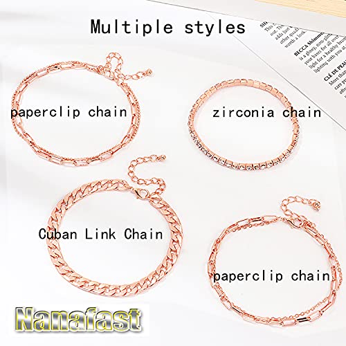 Nanafast 4-6PCS Ankle Bracelets Set for Women Gold Boho Beach Anklet Chain Adjustable Foot Jewelry for Women Extremely Simple Style3