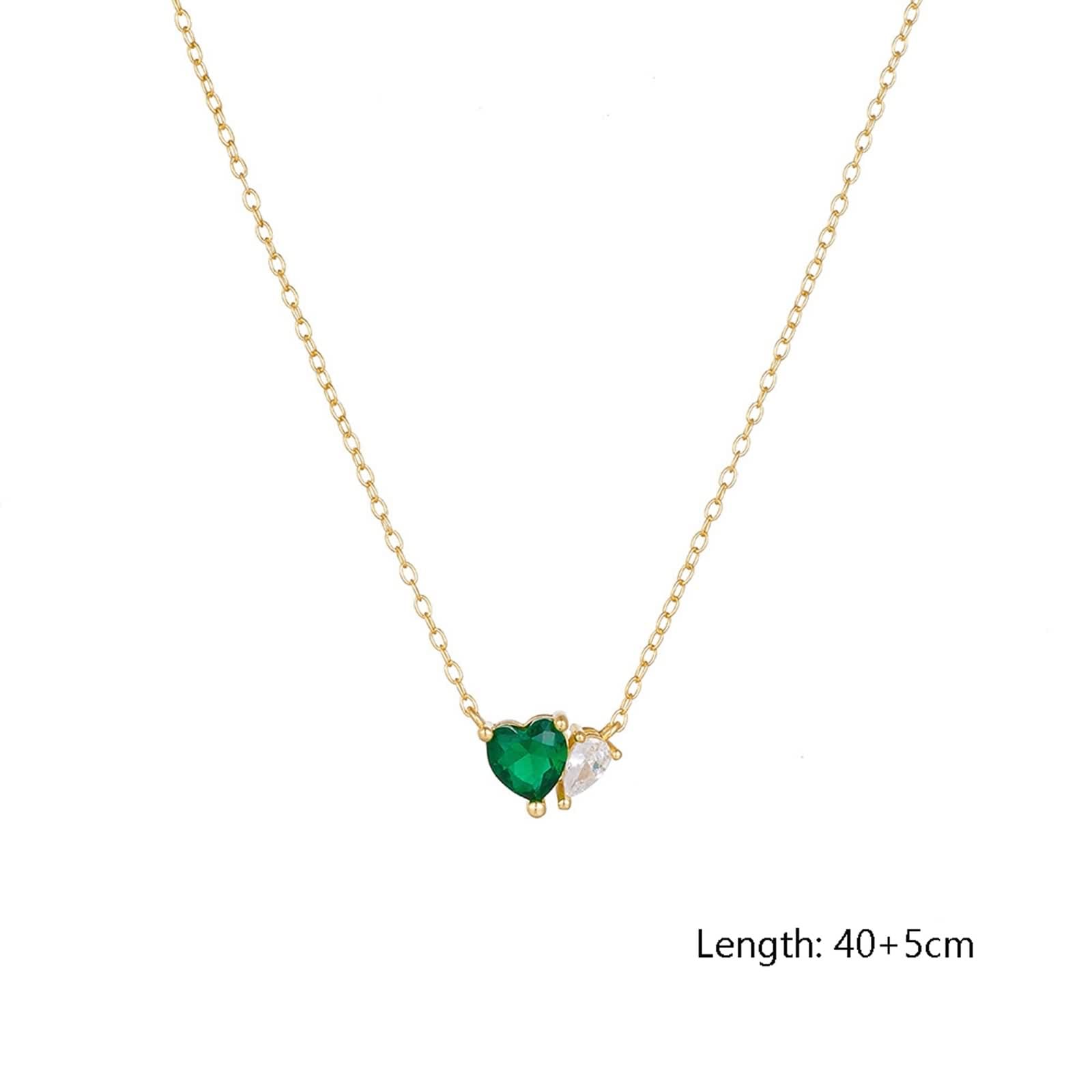 Collana con Ciondolo A Cuore, Collane Donna Catena Verde Smeraldo Creato In Laboratorio Catenina Oro Giallo 9K/14K/18K con Moissanite 40+5cm