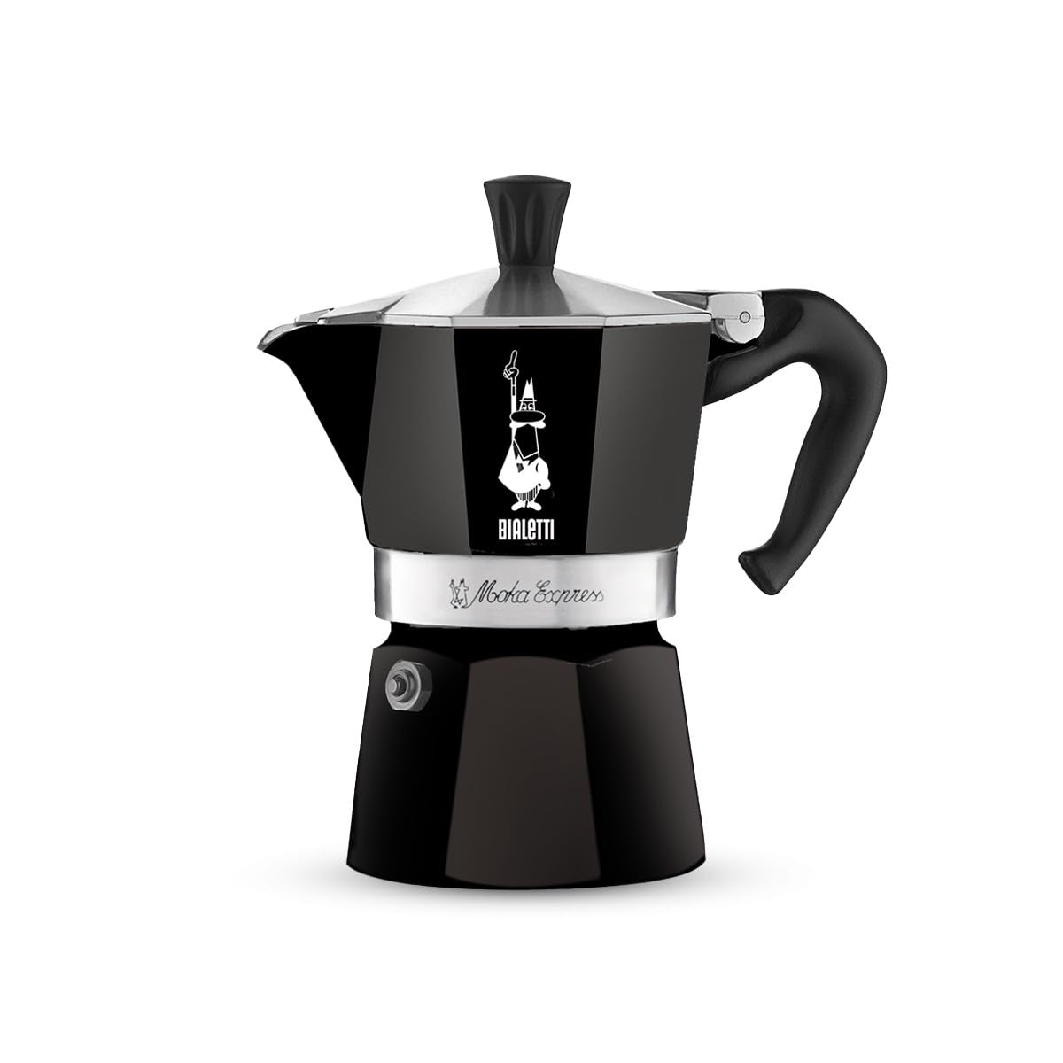 Bialetti Caffettiera Moka Express Color, 6 Tazze, Manico anti scottatura, Non adatta a induzione, 6 Tazze (250 ml), Alluminio, Nero