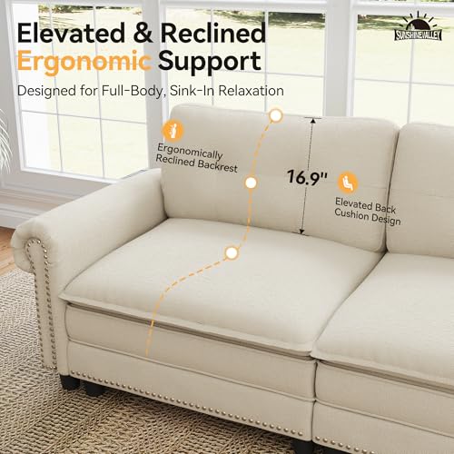Image of SUNSHINE VALLEY 2-Piece 5-Seater Cloud Modular Sofa Set, Oversized Mid-Century Modern Couch Set with Loveseat and Throw Pillows, Extra Deep & Wider Cushions for Living Room, Chenille Beige