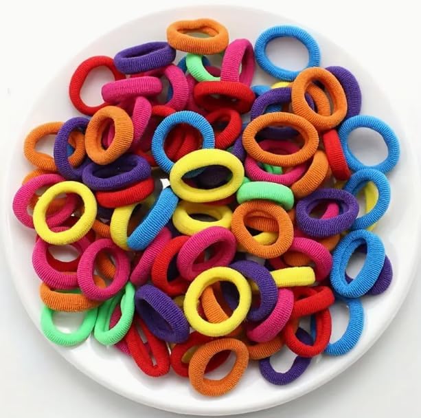 CHOTALIYA 100Pcs Soft Hair Rubber Bands Hair Ties Ponytail Holders For Kids Babies Girls 3
